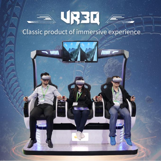 ความบันเทิง 9D VR Cinema 360 วิสัยทัศน์ 3 ที่นั่งเสมือนการจำลองการเคลื่อนไหวของเก้าอี้เสมือนจริง 0