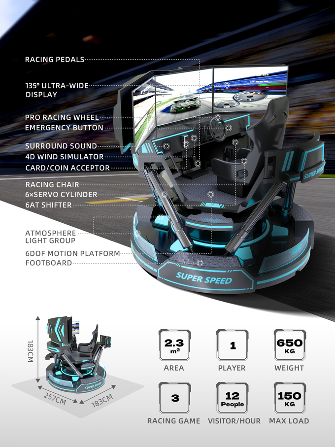VR 3-Screen Car Racing Virtual Reality Simulator 6-Dof Black Car Racing เกมส์แมชชีน 5d การขับรถ 1
