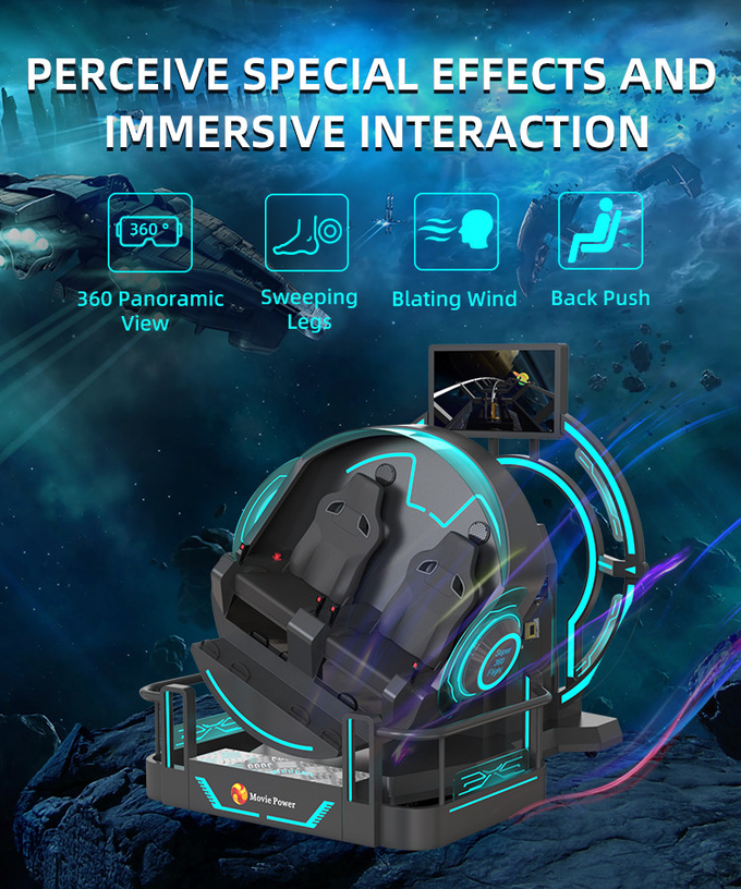 VR 360 2 ที่นั่ง 9d รอลเลอร์โคสเตอร์ เครื่อง VR 360 Rotation VR Cinema 360 องศา เครื่องจําลองเก้าอี้บิน 2