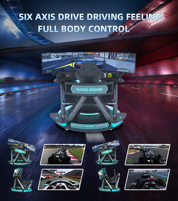 5.0KW F1 รถแข่งคัน Simulator การขับรถเกมเครื่อง 6 Dof โมชั่นแพลตฟอร์มกับ 3 จอ 3