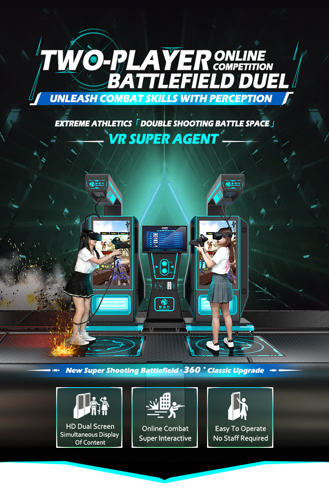 Coin Pusher VR Shooting Games 9d Movie Multiplayer Gun Play Station เครื่องเกมกีฬาต่อสู้ 0