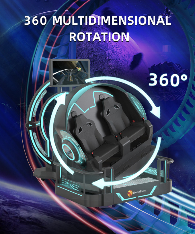 VR 360 2 ที่นั่ง 9d รอลเลอร์โคสเตอร์ เครื่อง VR 360 Rotation VR Cinema 360 องศา เครื่องจําลองเก้าอี้บิน 3