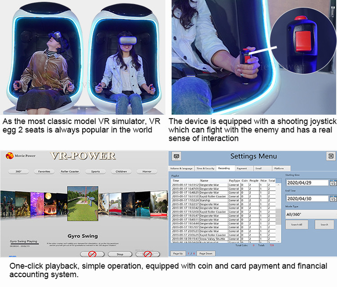 สวนสนุก Vr 9D Motion Simulator เกมปฏิสัมพันธ์ 9D VR Virtual Reality Egg Vr เก้าอี้โรงภาพยนตร์ 4