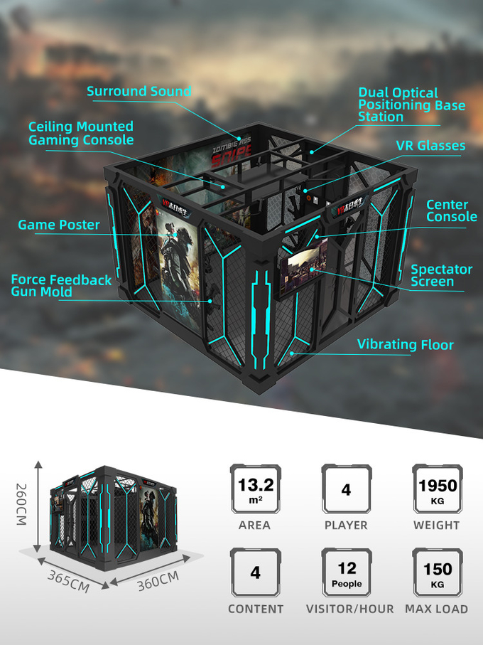 9d VR ยิงซิมูเลอร์ VR ห้อง VR เดินเว็บไซต์ เกมจริงเสมือนจริง Multiplayer Zombie Arcade Machine 1