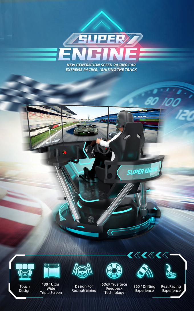 5.0KW F1 รถแข่งคัน Simulator การขับรถเกมเครื่อง 6 Dof โมชั่นแพลตฟอร์มกับ 3 จอ 0