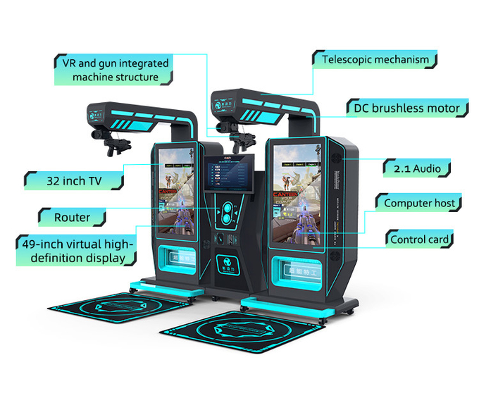 เวอร์ชัวร์เรียลลิตี้ Indoor 9d Vr Arcade Shooting Game Machine kat Vr Super 2 นักเล่นเครื่องจําลองปืน สําหรับศูนย์การค้า 1